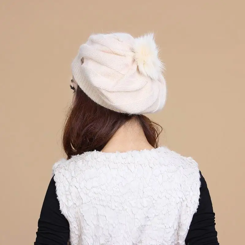 Модная шапка осень зима двухслойная шерстяная теплая вязаная женская из