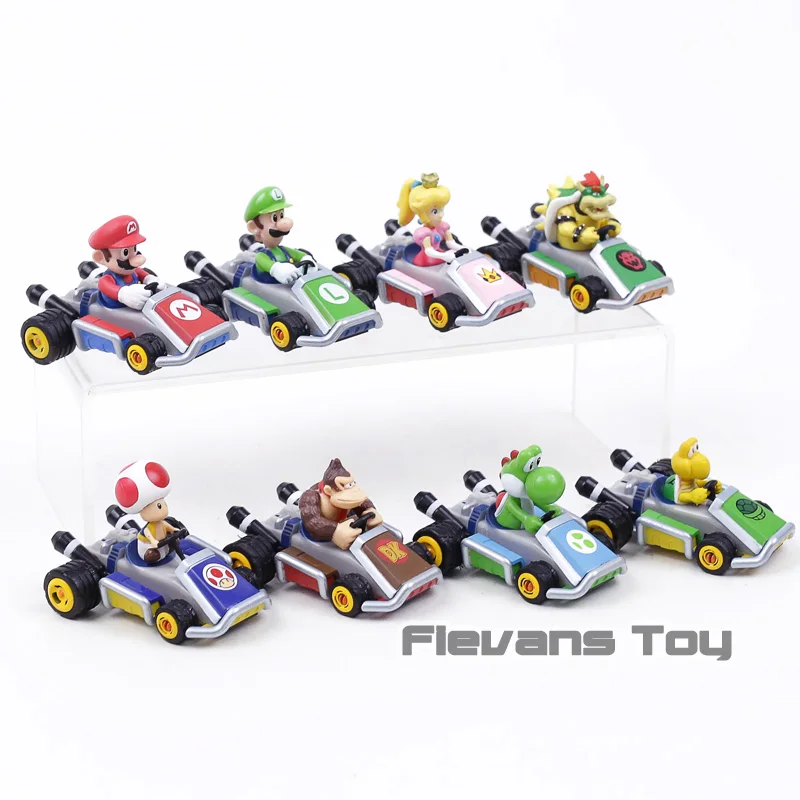 Super Mario Bros Марио Луиджи персик Bowser жаба осел Конг Йоши Koopa Kart тянуть назад автомобиль мини ПВХ фигурку игрушки 8 шт./компл./