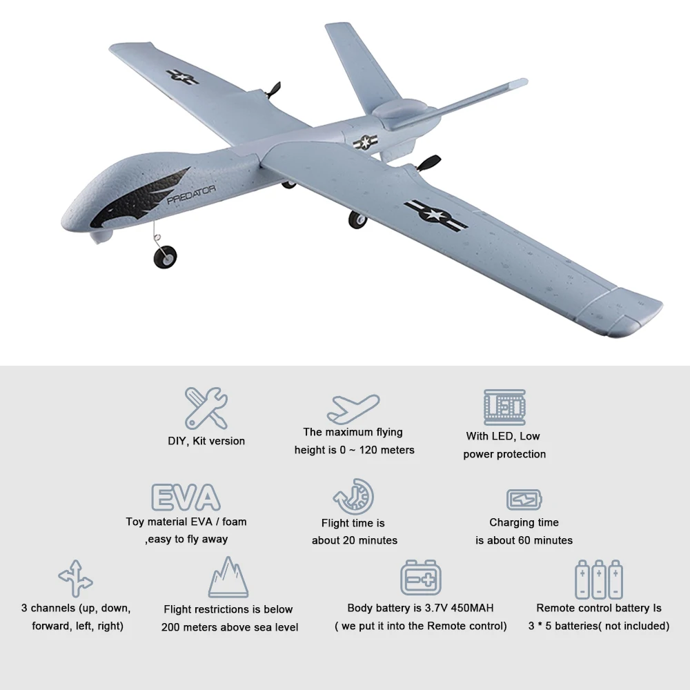 Летающая модель планера радиоуправляемый самолет 2 4G 2CH Predator Z51 дистанционное