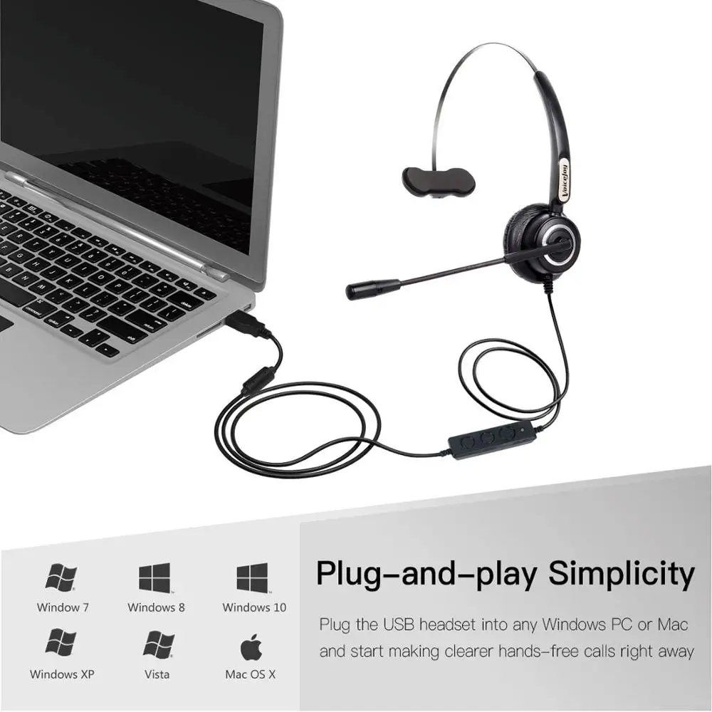 VoiceJoy колл центр гарнитура с микрофоном USB разъем для наушников для компьютера и пк регулятор громкости и выключателя звука