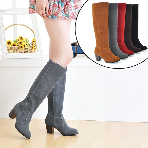 Ближайшие новые поступления мода по колено обувь толстый каблук нубук канистра