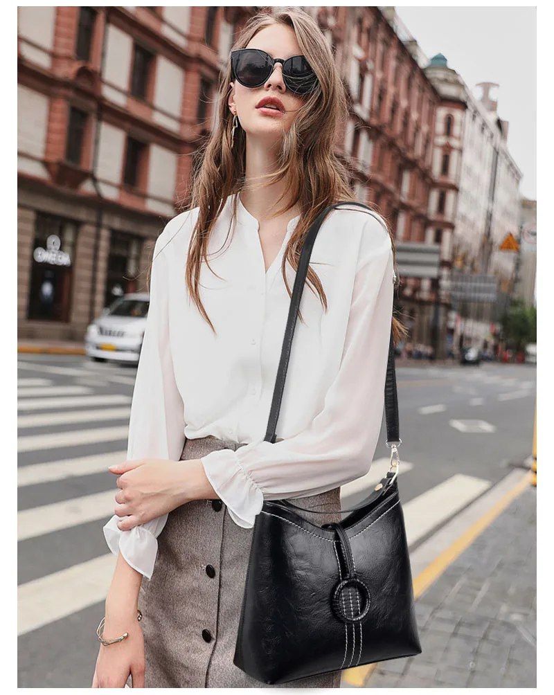 Rodful Винтаж Сумка для женщин масла кожа ведро женские сумочки дамы Ретро crossbody