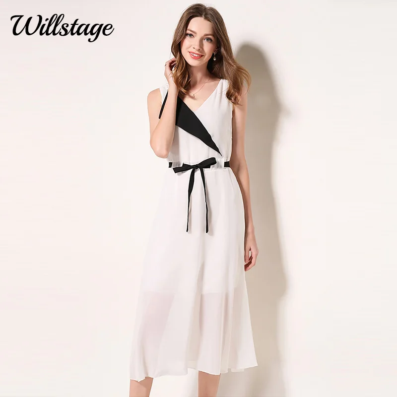 Женское шифоновое платье Willstage элегантное белое без рукавов с V образным вырезом