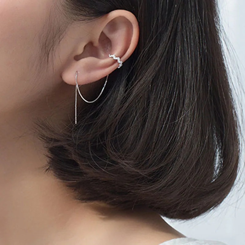 Серьги ювелирные украшения 925 пробы серебро стразы волнистые клипсы серьги