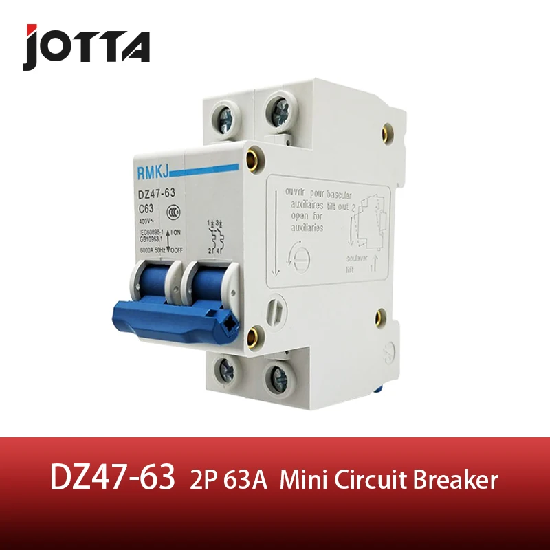 

C45N 2 pole 63A 400V~ DZ47 C type mini circuit breaker mcb Mounting 35mm din rail Rated voltage 400V~