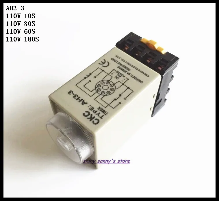 

2 Sets/Lot AH3-3 AC110V 10S/30S/60S/180S Power On Delay Timer Time Relay 110VAC 8 Pins With PF083A Socket Base Brand New