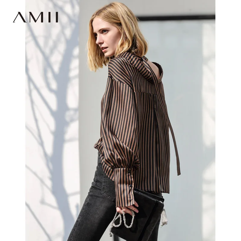 Amii минималистский для женщин осень 2018 г. блузка Винтаж Chic фонари с длинными