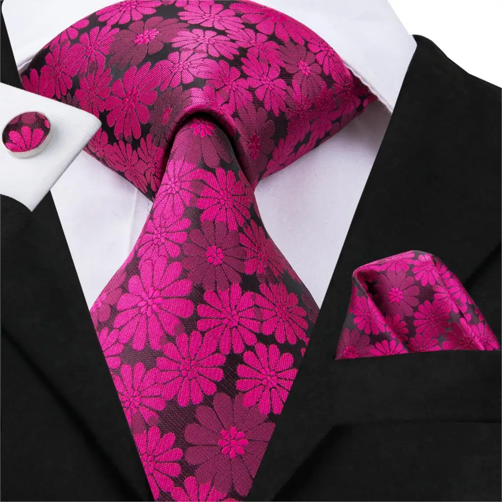 Hi-Tie Красный цветочный галстук для мужчин роскошный стиль шеи одежда Шелковый жаккардовый плетеный галстук галстуки Hanky запонки Набор для свадебной вечеринки