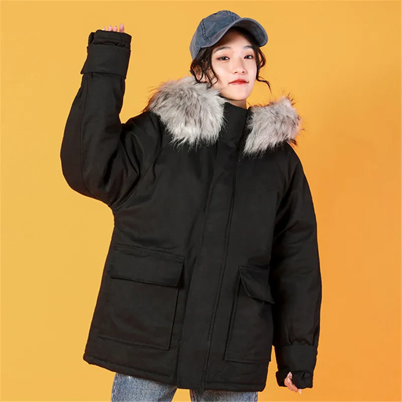 2019 Winter New Cotton Coat large fur collar Hooded suit Female Loose Thick military uniform Parka Women Jacket YY118 | Женская одежда