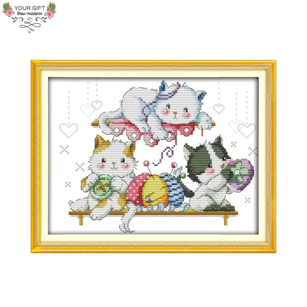 

Joy Sunday Kitten Home Decoration D983 14CT 11CT Stamped Counted Cat Embroidery Needlework DIY Cross Stitch Kit