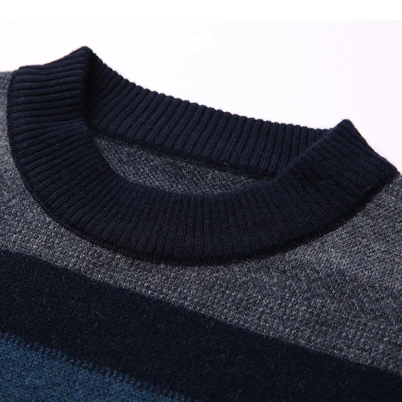 MACROSEA Men's Thick Striped Pullovers Sweater Autumn&ampWinter Male's Long Sleeves O-Neck Sweaters Warm 8092 | Мужская одежда