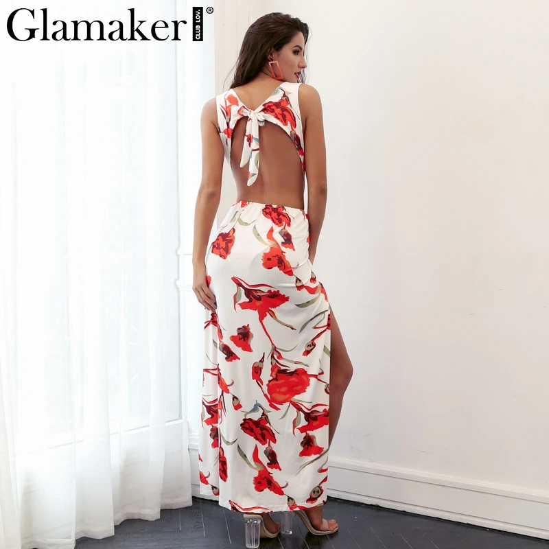 Glamaker длинное пляжное платье с цветочным принтом и открытой спиной женское