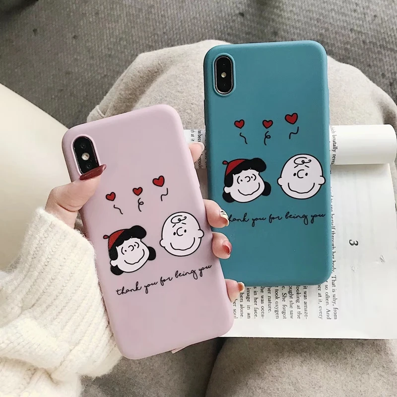 WOTP Couple Cute Cartoon Love Heart INS Soft TPU Phone Case For iPhone XR X XS Max iphone 7 6 6S 8 Plus Back Cover |