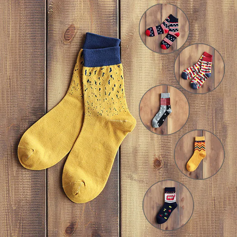 Носки мужские хлопковые в полоску модные милые носки средней длины с принтом