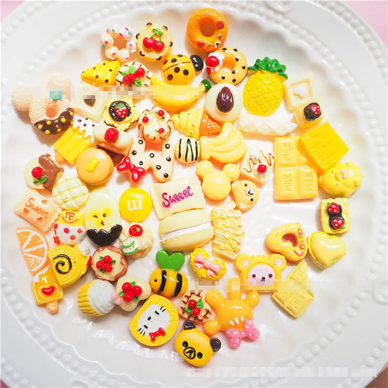 50PC/Set Yellow cream donut bread DIY Resin Crafts Accessories Children Hair Decoration Phone Case | Игрушки и хобби