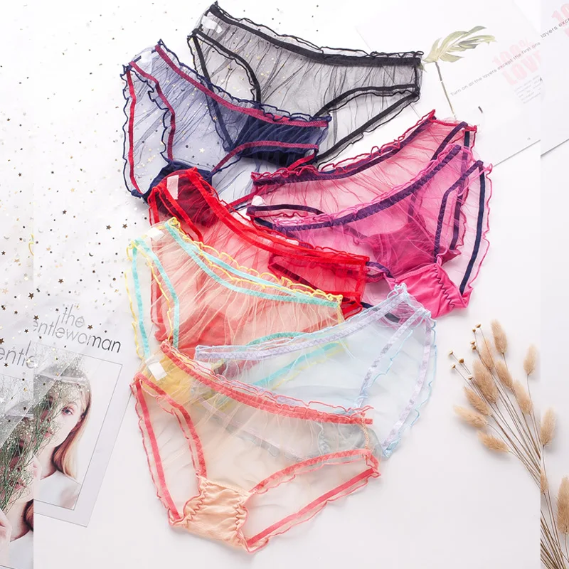 

3pcs/lot Sexy Lady Lace Underwear Girl Sweet Sexy Hollow Transparent Mesh Fun Temptation Low-rise Underwear Women's panties