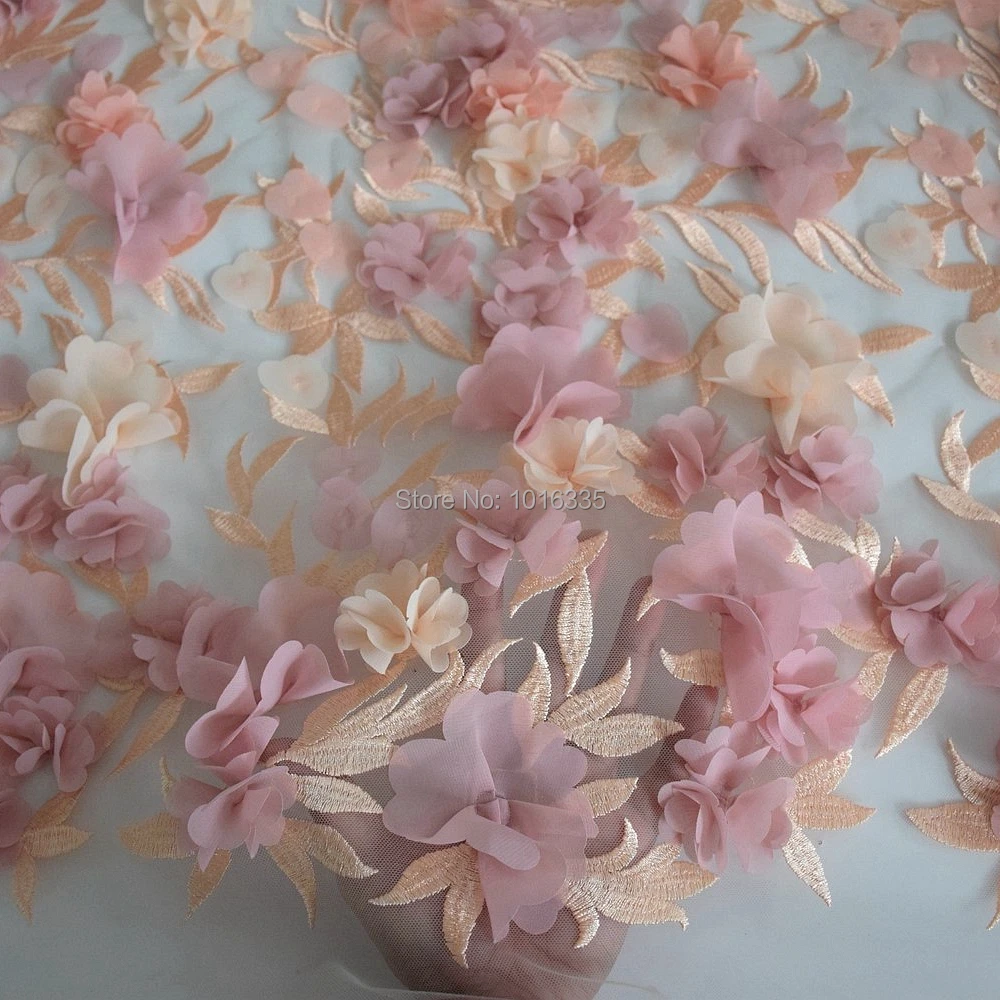 Горячая Распродажа французского фатина кружевной ткани персик объемный цветок