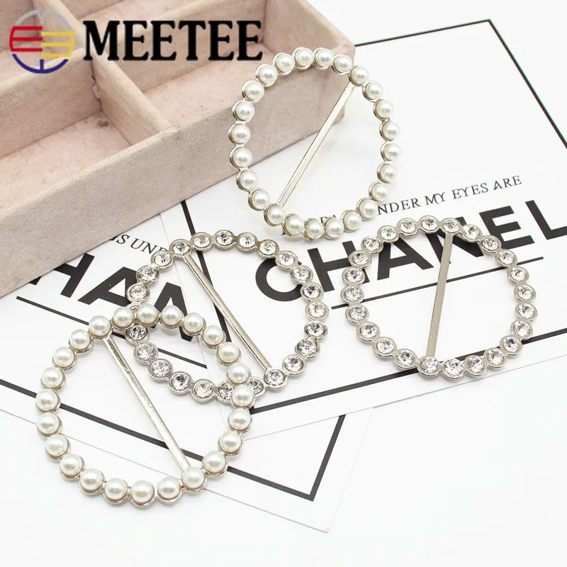 Meetee 4pcs 21-49mm Metal Waist Buckle Rhinestone Pearl Decor Tri-Glide Adjustment DIY Coat Scarf Clothing Accessory | Дом и сад