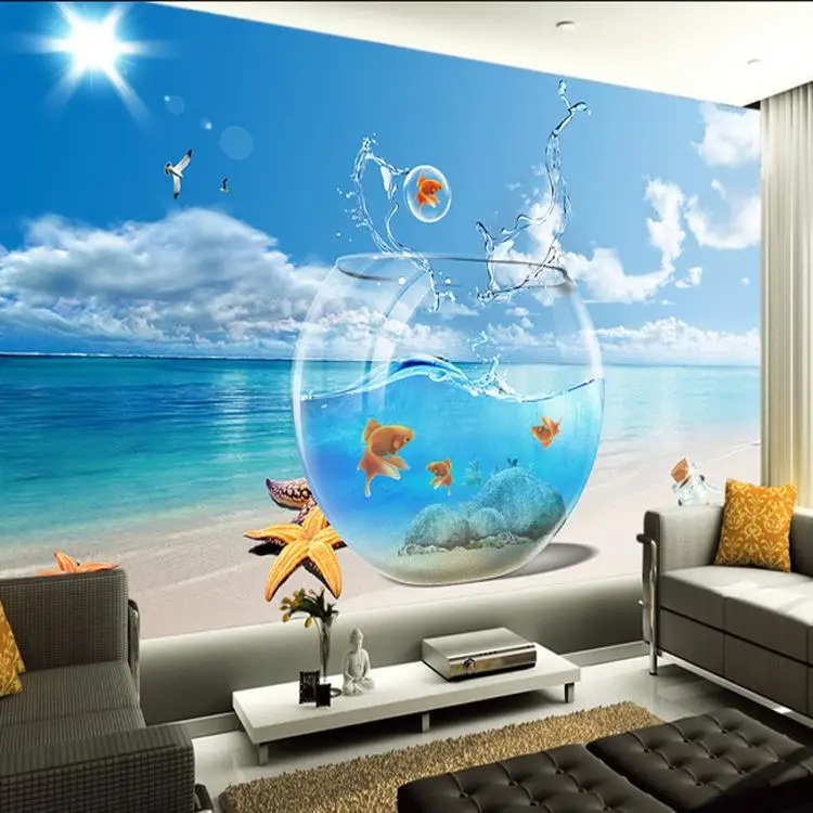 

Custom 3d mural 3D non-woven Sea view wallpaper living room sofa bedroom television bar background fish aquarium wallpaper mural