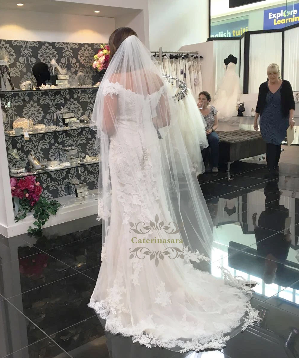 Женское свадебное платье с юбкой годе кружевное рукавами-крылышками