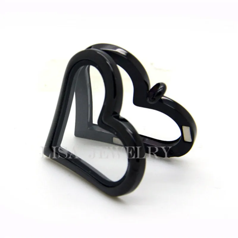 Черный магнитный однотонный плавающий медальон в форме сердца кулон 316L из