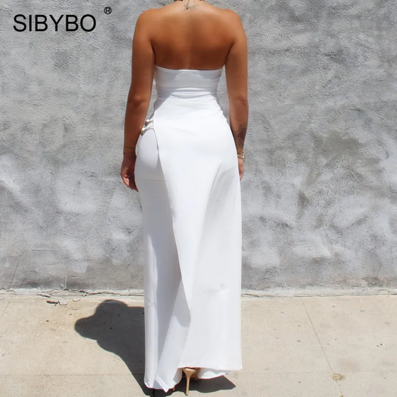 Sibybo, без бретелек, с открытым разрезом, сексуальные комбинезоны для женщин, s, комбинезон с открытыми плечами, без рукавов, летние женские комбинезоны, пляжный повседневный комбинезон для женщин