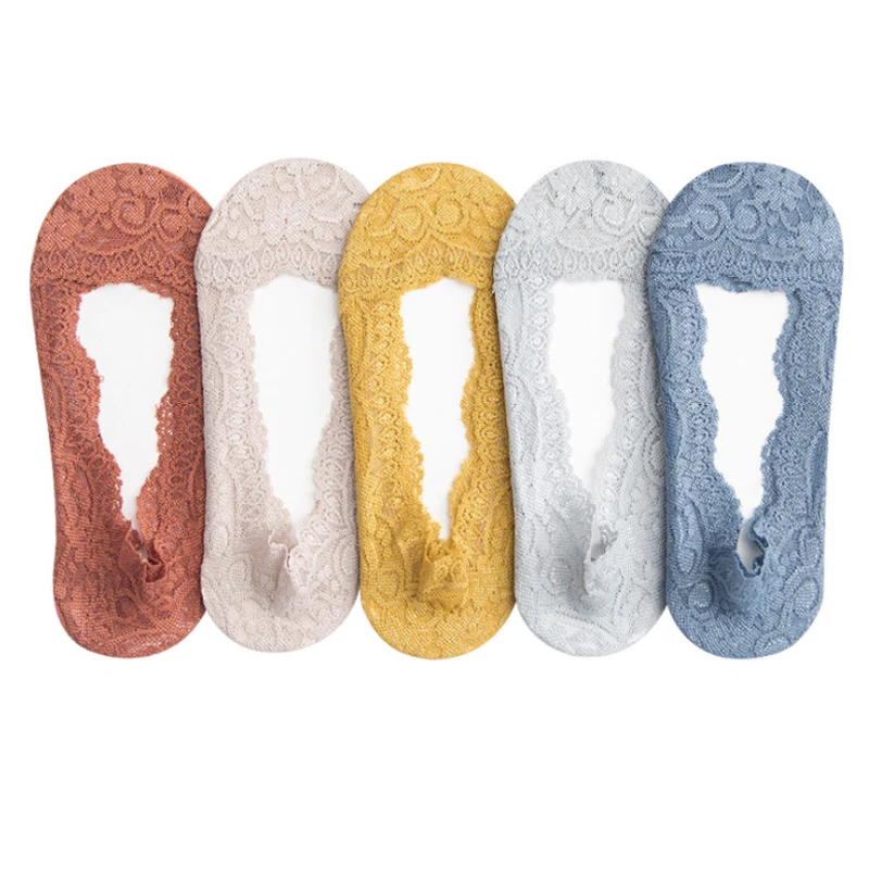 

5 Pair Women Girls Summer Lace Flower no show Short Sock Antiskid Invisible Ankle Socks Sox