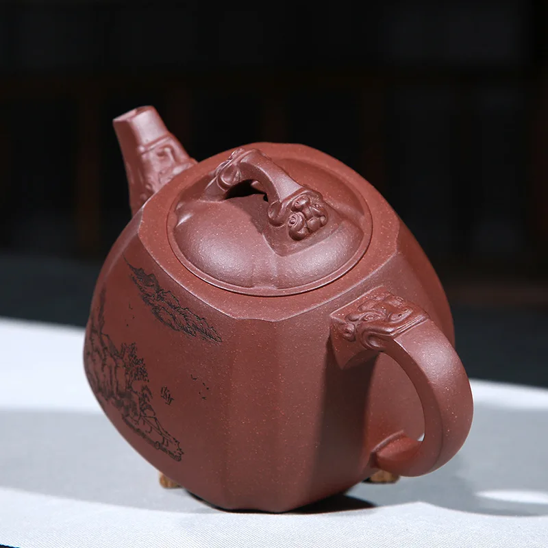 Mine Purple Sand Teapot Teaware Mud Quartet Drawing Corner Gaolong Bottle Hand-carved Landscape One by | Дом и сад