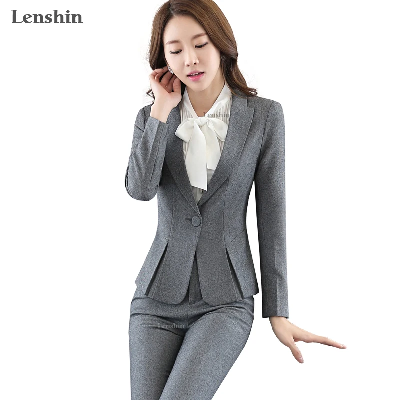 Женский деловой костюм двойка Lenshin серый брючный для офиса работы|designer pant suits|pant