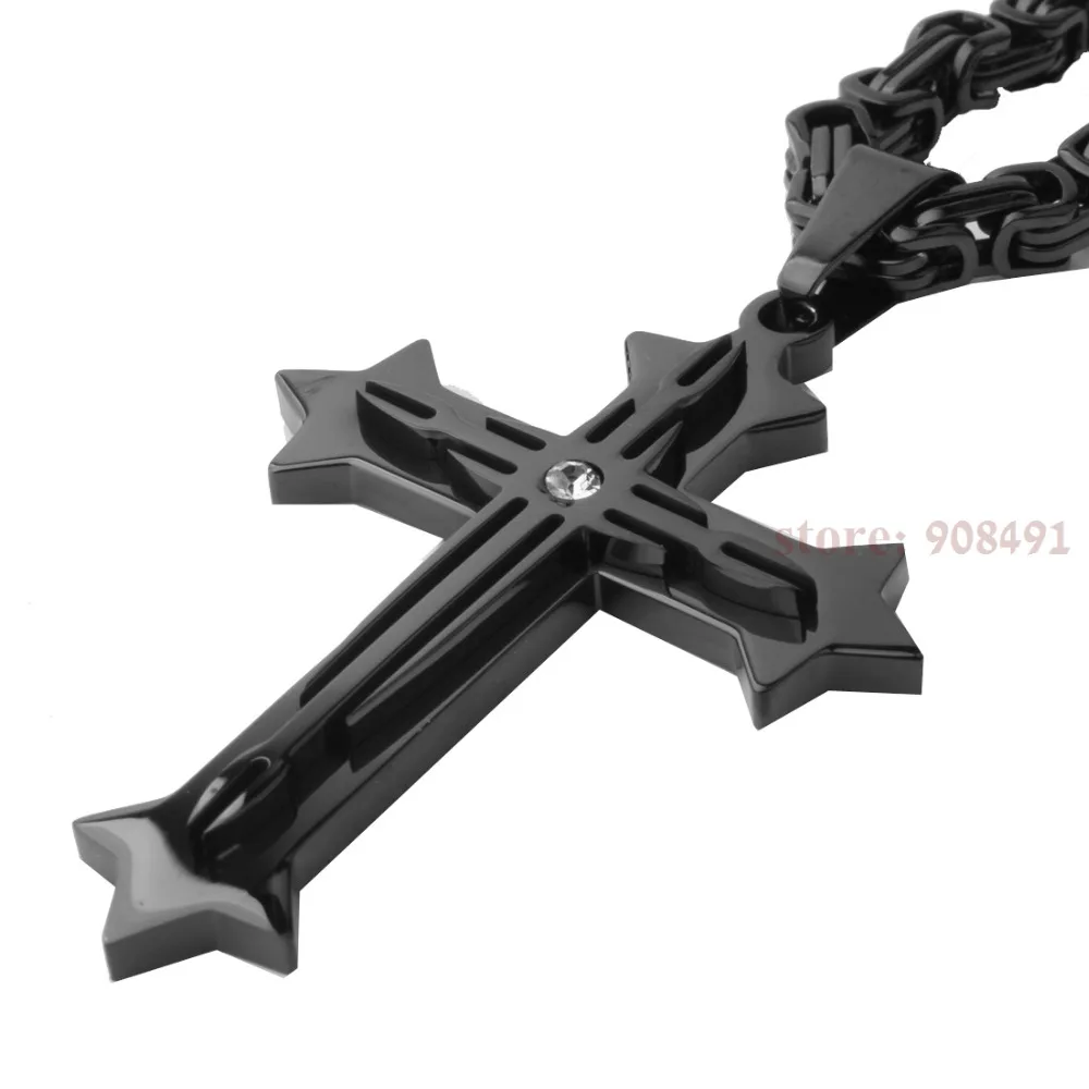 Fashion Jewelry Mens Black Tone Stainless Steel Cross Pendant Necklace 18&quot-40&quot | Украшения и аксессуары