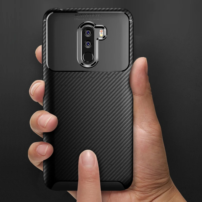 Чехол из углеродного волокна для Xiaomi Pocophone F1 Противоударная задняя крышка ТПУ Для