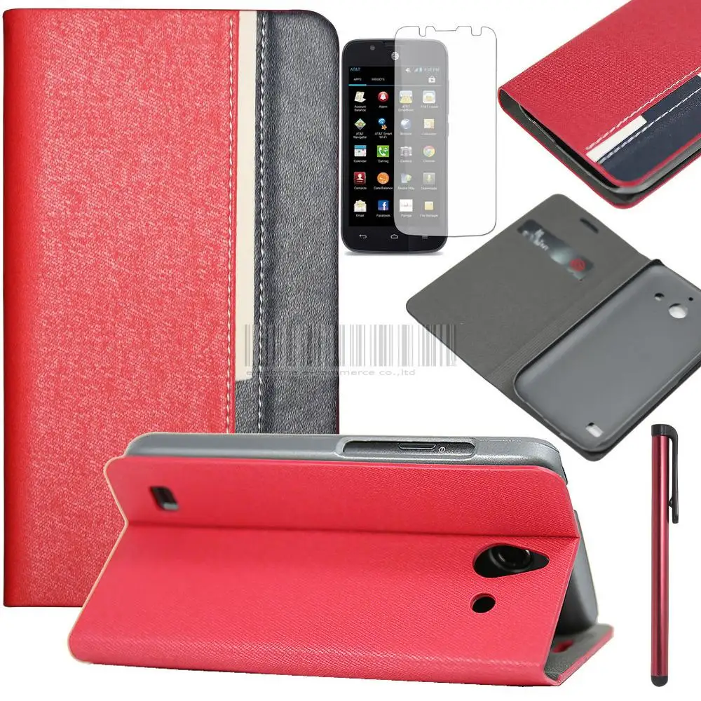 

Slim Flip Premium PU Leather Wallet Stand Case Cover + Film For Huawei Tribute Y536 AT&T