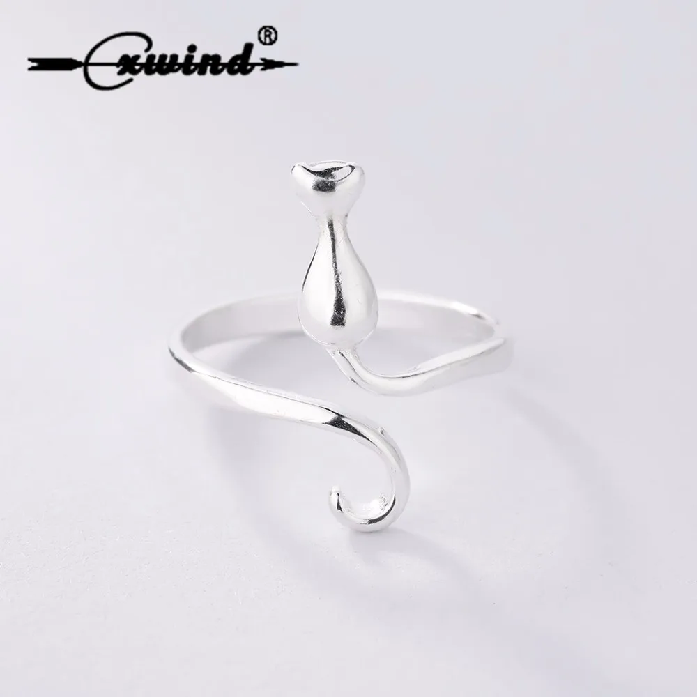 Женское кольцо с кошачьим дизайном Cxwind открытым хвостом для девушек и женщин