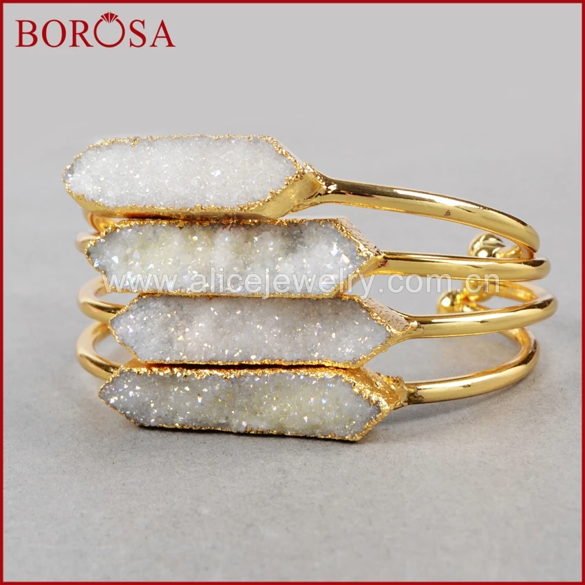 BOROSA 5 шт. натуральный хрустальный титановый AB Geode Druzy браслеты золотой цвет