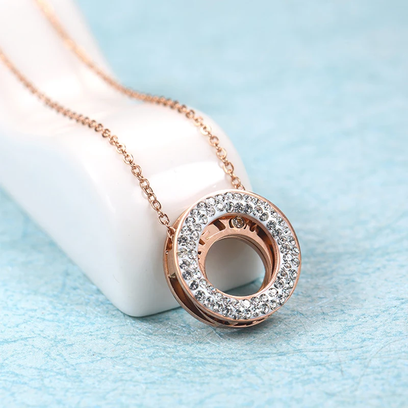 Женское Ожерелье чокер из нержавеющей стали розовое золото двойной круг