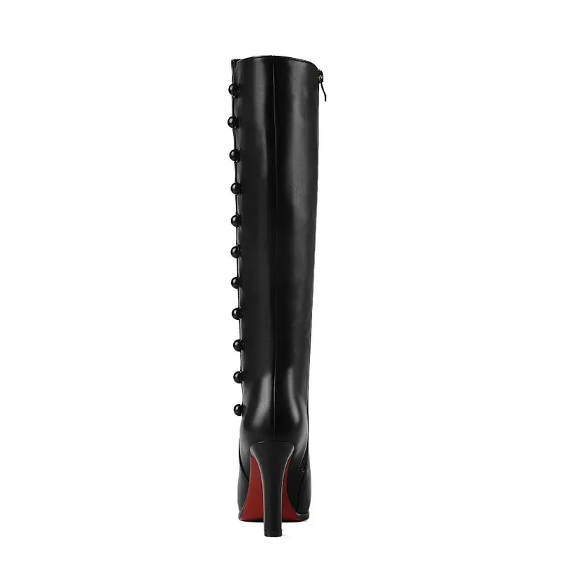 Woman Platform Thin High Heel Genuine Leather New Knee Boots Fashion Zipper Calf Black Red|Сапоги до колена| |