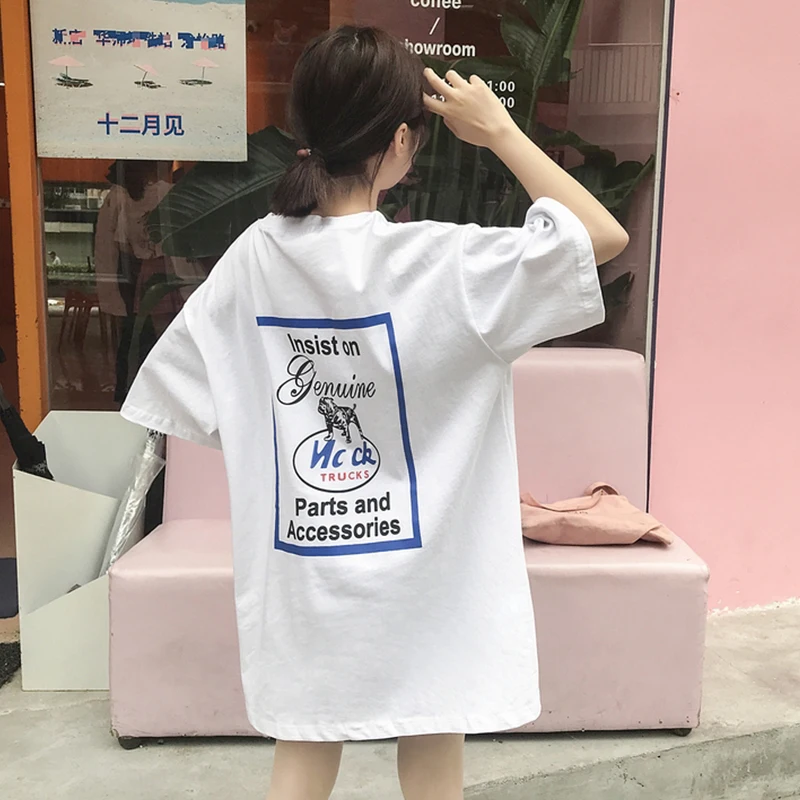 Women Yellow White Print Letter Round Neck Short Sleeve Long Length Basic Femme T Shirts 2019 Ladies Top Cheap Product | Женская одежда