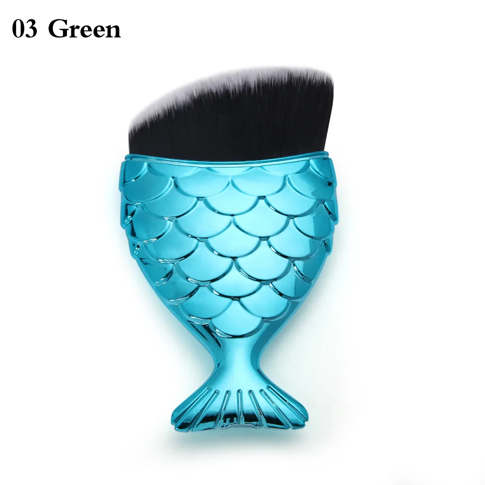 03Green 1 шт. модные косметические чешуя Русалки кисти для макияжа косметический рыбий хвост Пудра основа для лица кисти для румян набор de maquiagem - Handle Color: 03Green