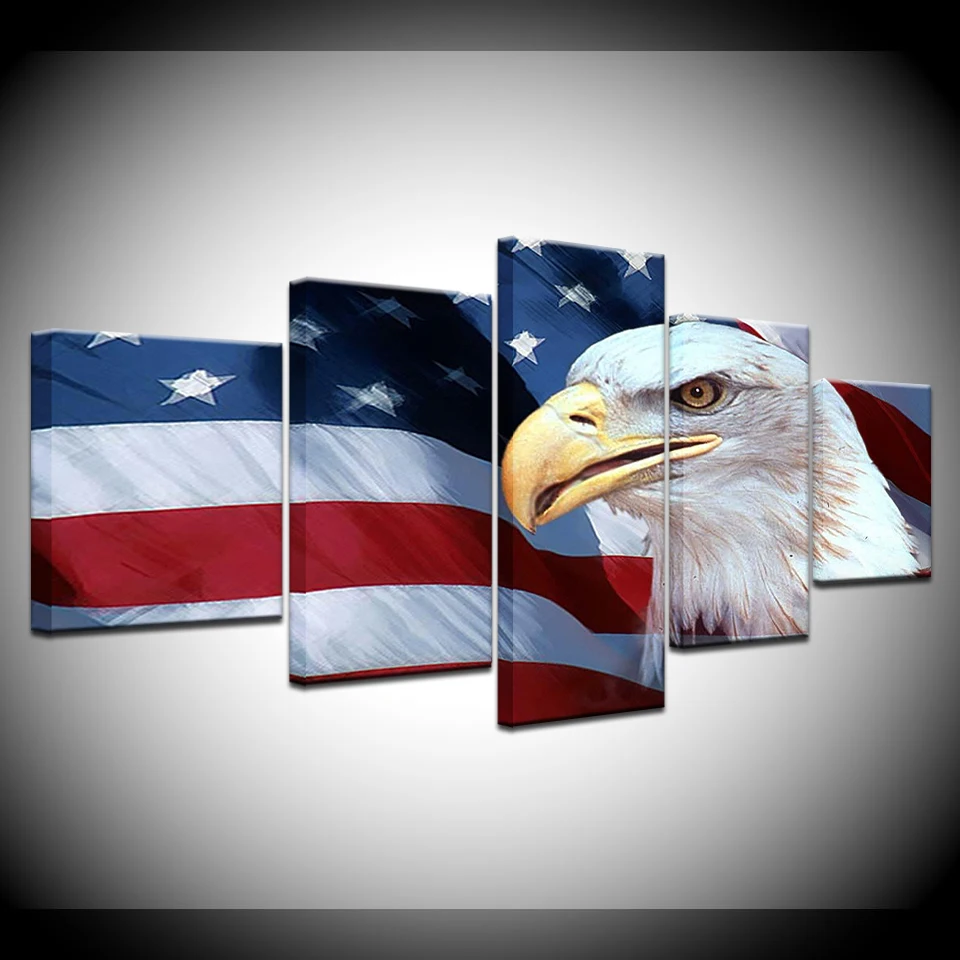5 панелей Настенная картина с американским флагом и орлом Современное украшение