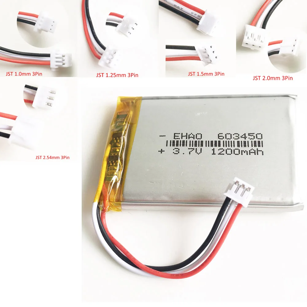 3,7 V 1200 мАч литий-полимерный аккумулятор LiPo Перезаряжаемые Батарея JST 1,0/1,25/1,5/2,0/2,5 3pin разъем F планшета камеры gps Динамик ноутбук
