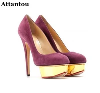 attantou new fashion style designer star high heel shoes elegant thick bottom waterproof lady pumps party banquet wedding shoes