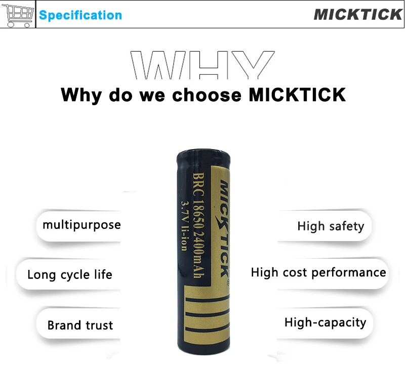 12 шт 3,7 V 18650 2400 мА/ч, micktick Батарея литий ионная батарея Перезаряжаемые Ёмкость батареи в доме подключено Фонарик светодиодный