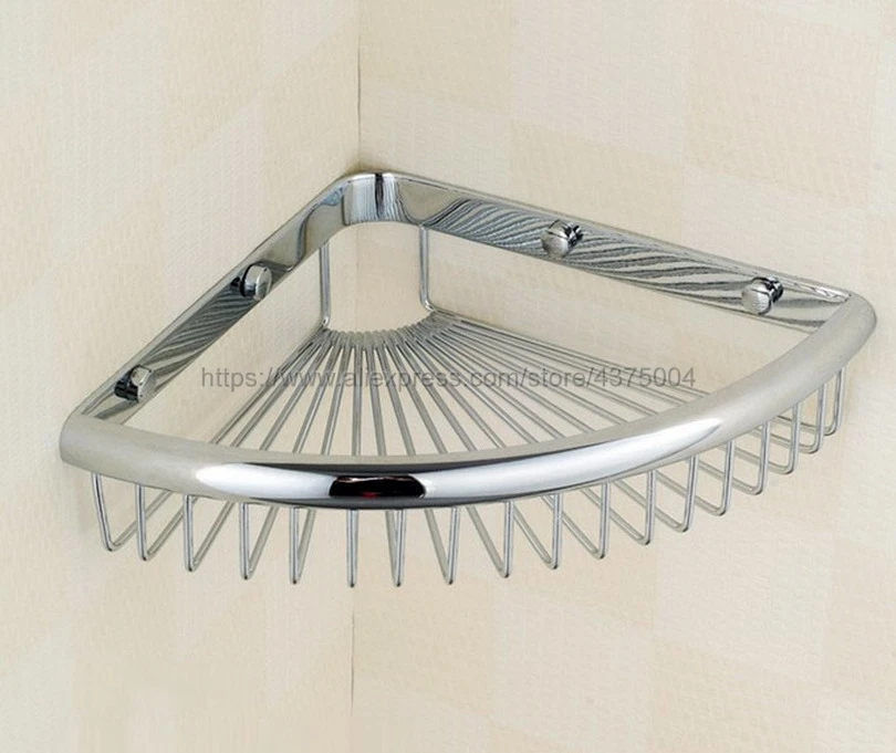 Polished Chrome Bathroom Accessory Corner Bath Shower Soap Tray Caddy Basket Wire Storage Rack Wall Mounted Nba512  - buy with discount