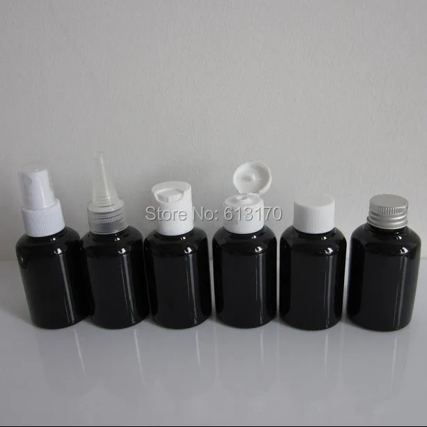 50ml Empty Screw Cap Bottles PET Shampoo Lotion pump bottle Black Spray Small sample Vials Cosmetic packing container. | Красота и