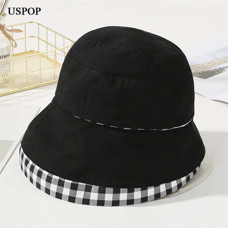USPOP 2020 Newest women bucket hats summer cotton sun dome top patchwork plaid | Аксессуары для одежды
