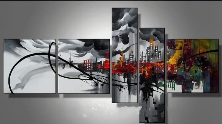 Ручная роспись 5 шт. черно-белая Абстрактная Картина на холсте картина маслом для