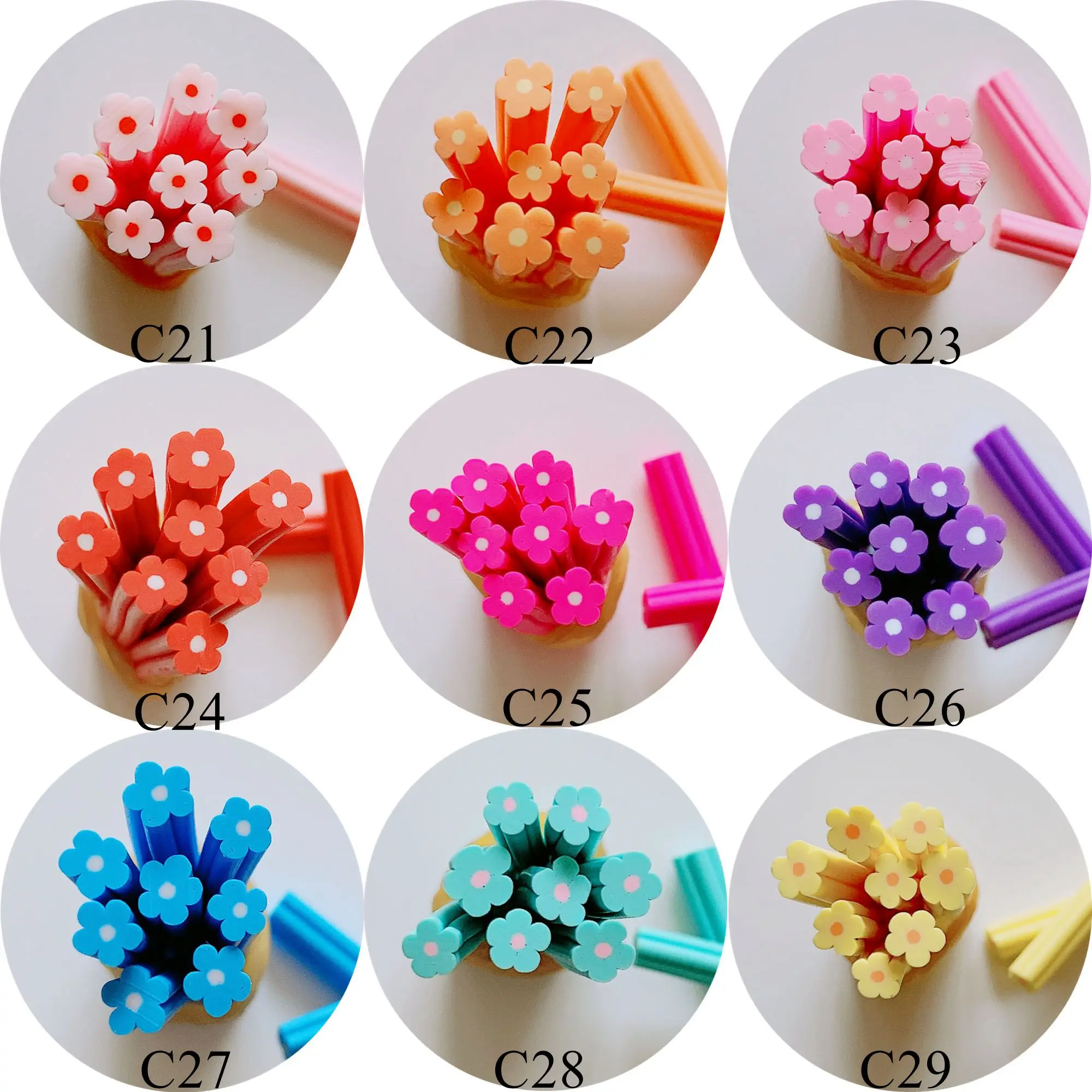 5pcs 5mm Cute Round Cane Fancy Nail Art Polymer Clay Decoration New Flower Series | Красота и здоровье