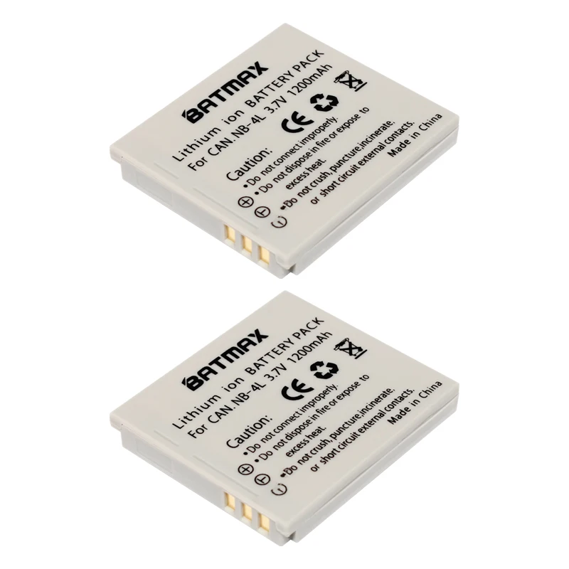 

2X 1200mAh NB-4L Batteries for Canon PowerShot SD1000 SD1100IS SD1400IS SD200 SD30 SD300 SD400 SD430 SD600 (2-Pack)