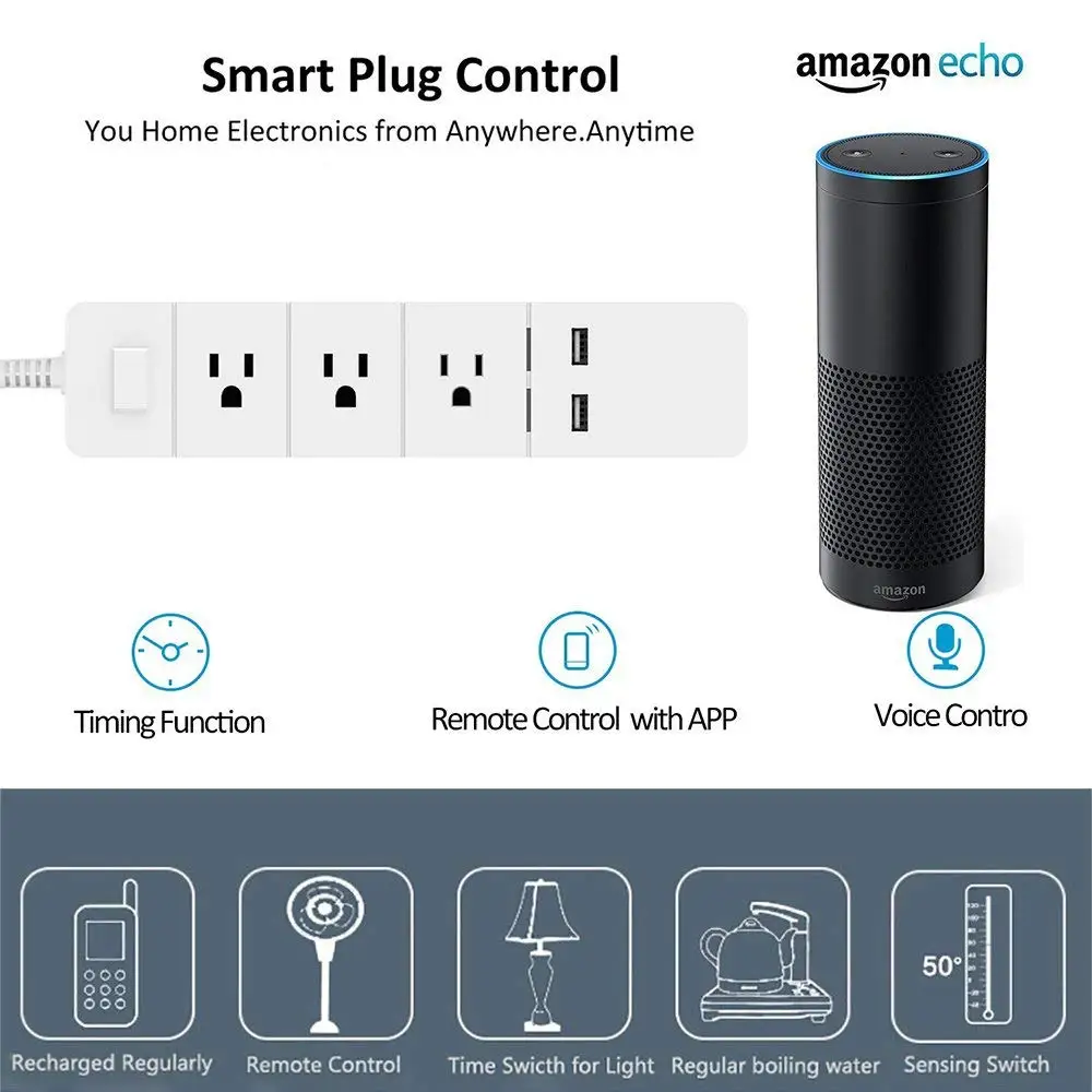 WiFi смарт Защита от перенапряжения с индивидуальным контролем работает Alexa Google Home USB|Умные розетки| |