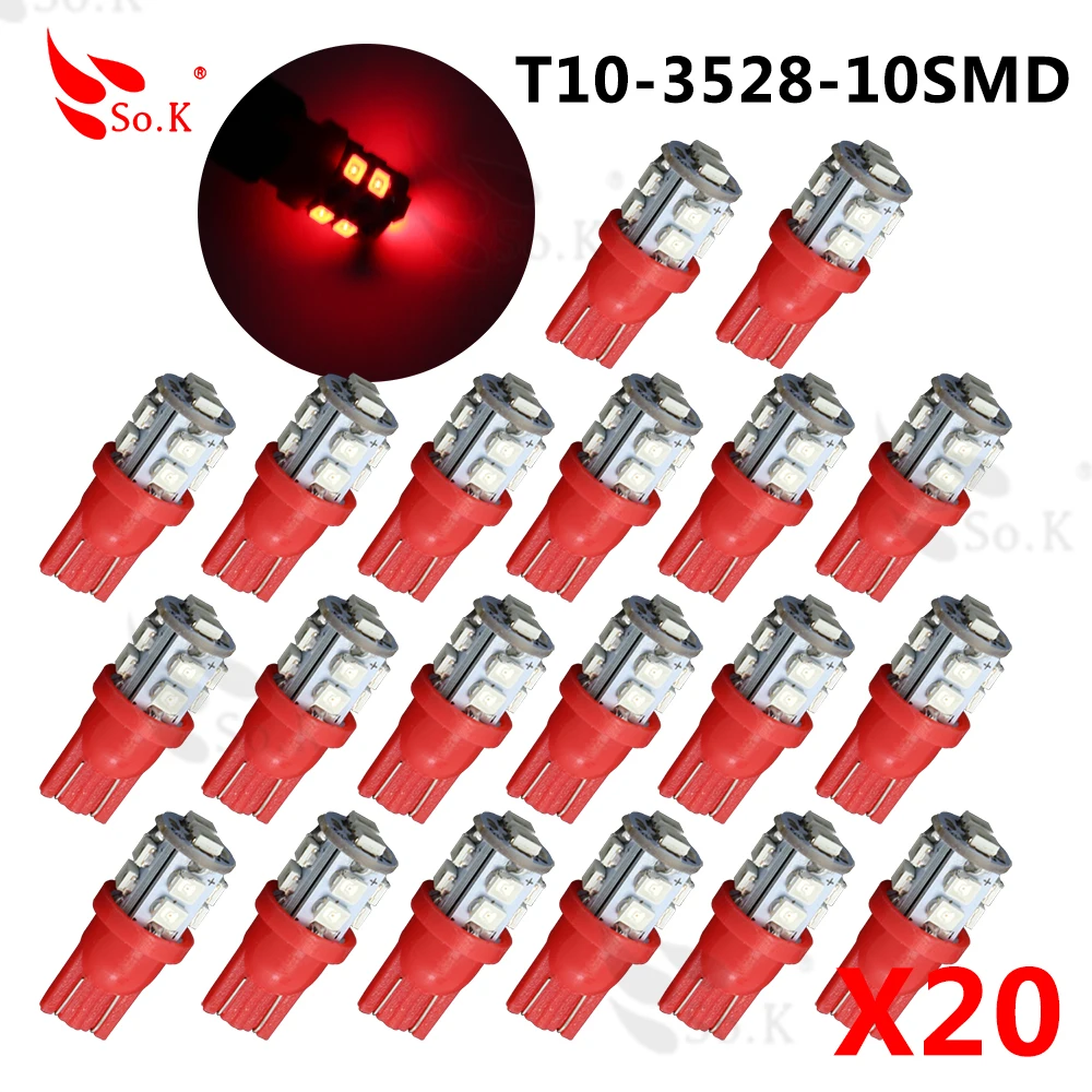 

50X Cold White Red T10 50x 10LED 1210 3528 Led Auto Car Indicator Lights Lamp LED Bulb 100x 10x